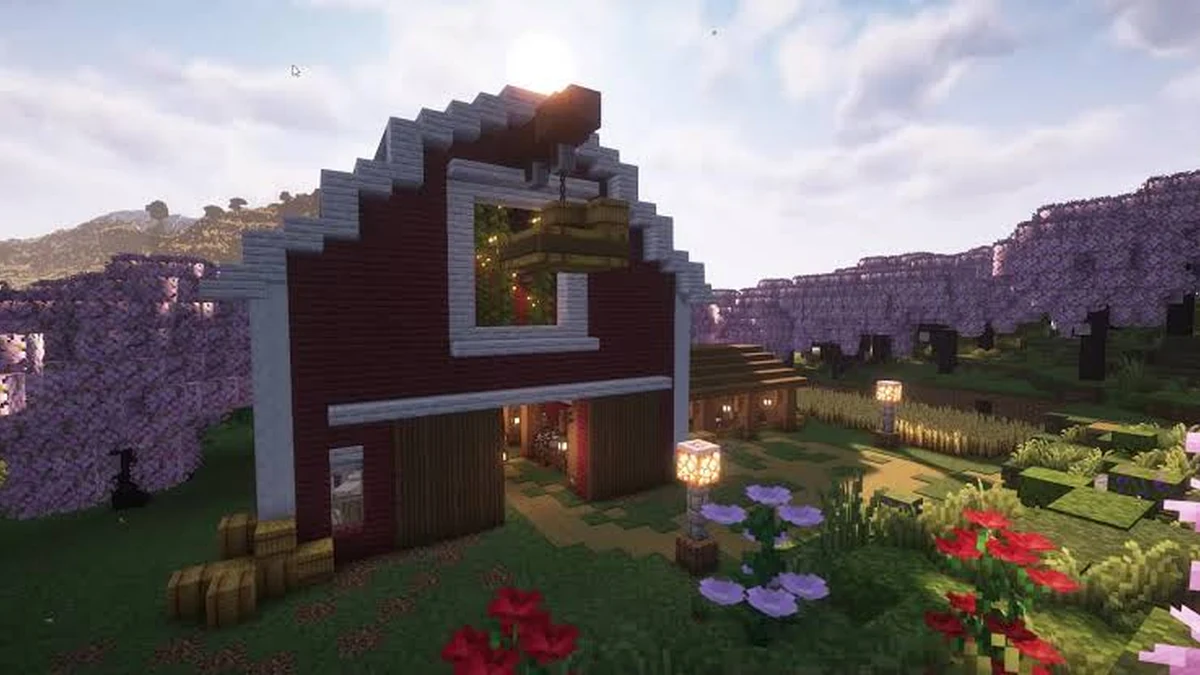 Minecraft village sound configuration scene used beside the AmbientSounds Mod download section